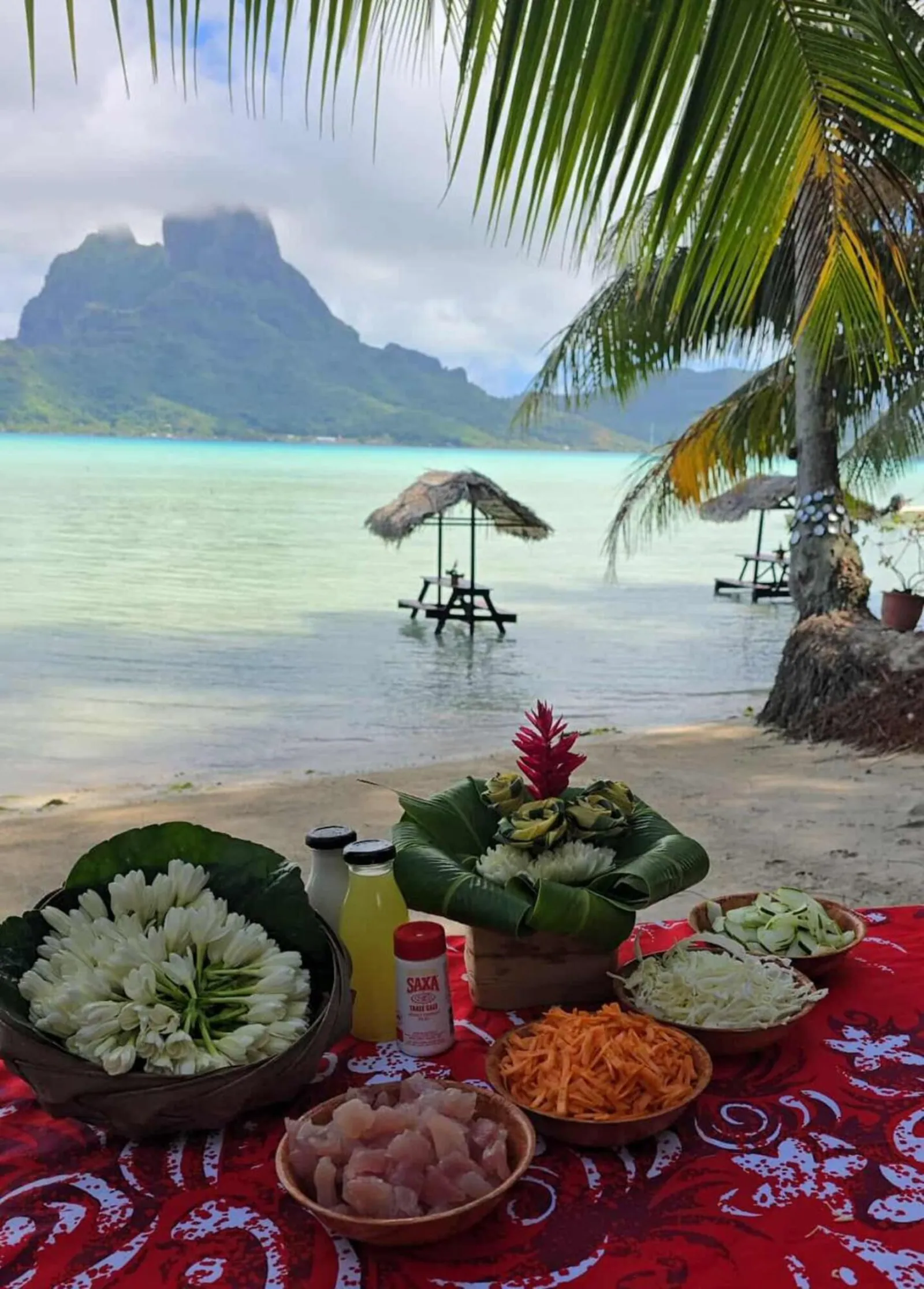 Picnic lunch laid out on the beach