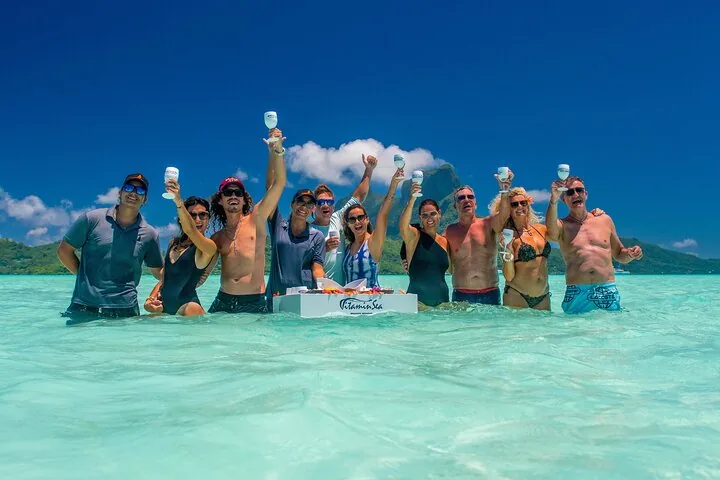Guests celebrating on the floating bar