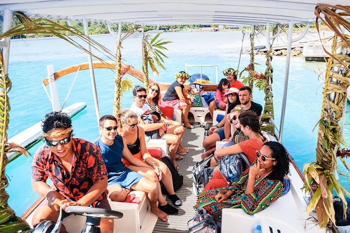 Group of guests on the covered boat